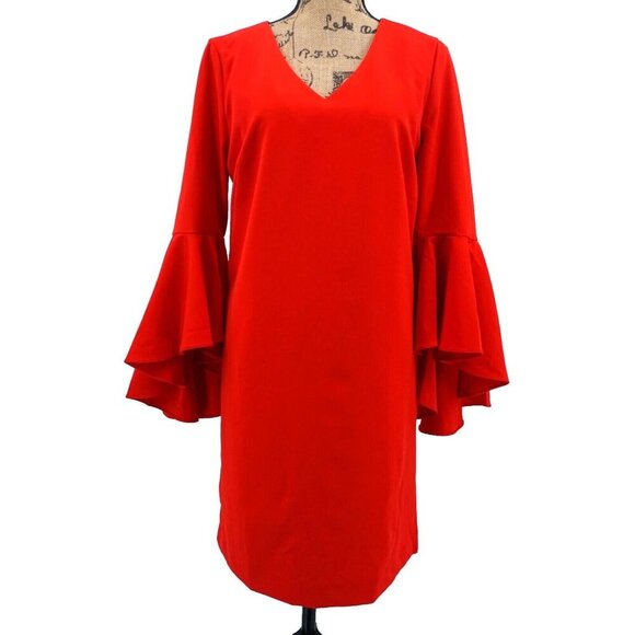 Catherine Dress Women 4 Red‎ Midi Flutter Long Sleeve Lined Zipper Party Festive - Picture 1 of 10